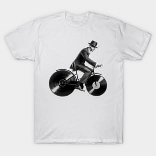 Music Man on a vinyl records bike T-Shirt